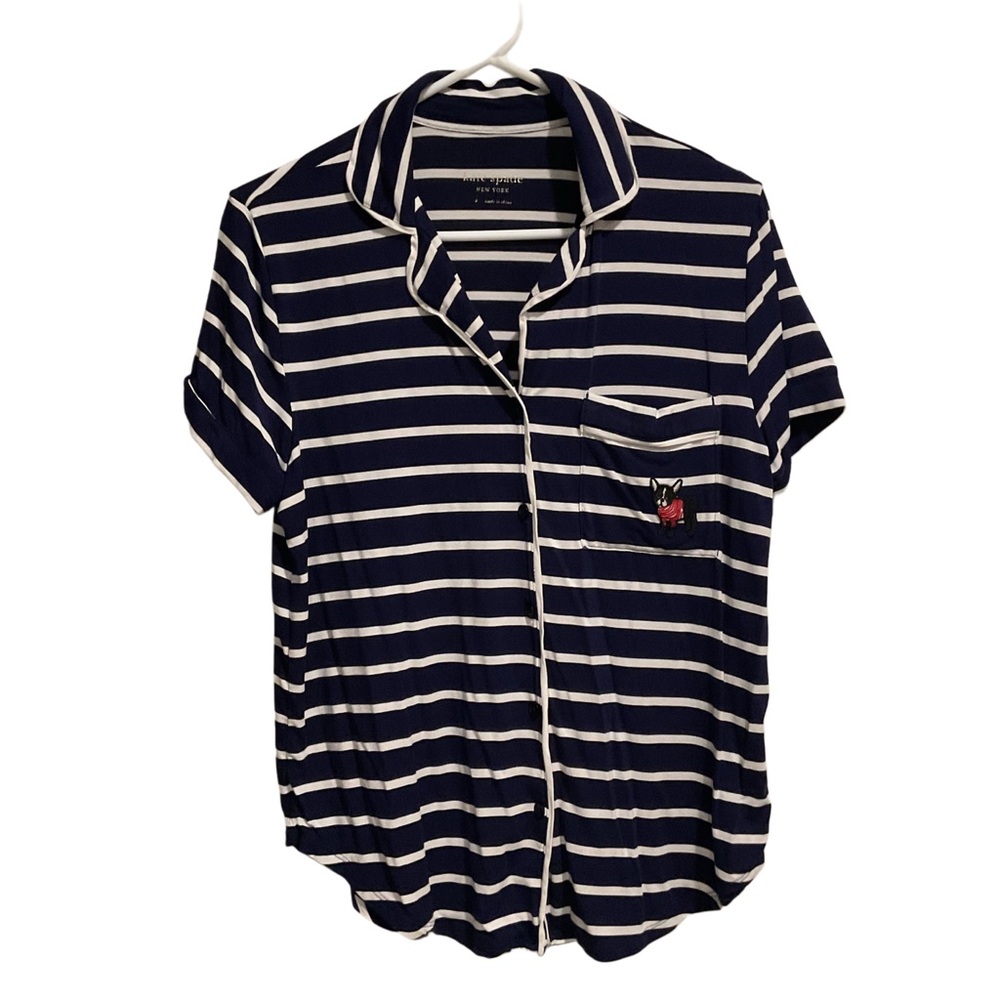Kate Spade Pajama Top Short‎ Sleeve Blue/White Striped